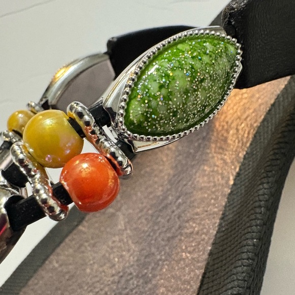 Multicolor Faux Stone Embellished Sandals with Thong Strap. Versatile sandal. - Picture 10 of 12